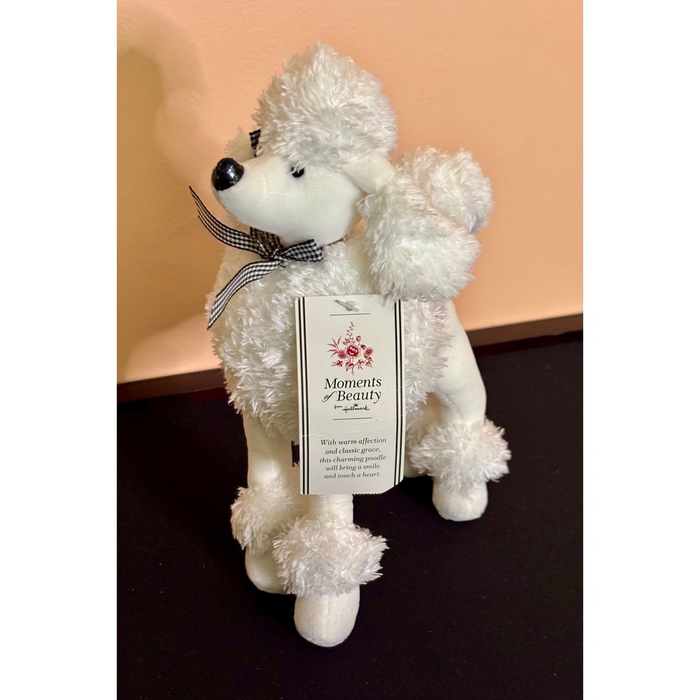 Hallmark Moments of Beauty White Poodle Plush Standing Dog Gingham Bow 1VIC1120